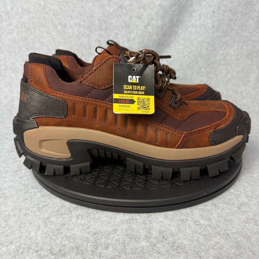 Caterpillar Invader Steel Toe Work Shoes Mens 8 Brown Leather P91338 EH Rated